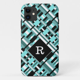 Funda Para iPhone 11 Monograma de Aqua, Verde azulado, negro y blanco