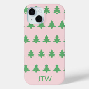 Funda Para iPhone 15 Monograma de árboles verdes y rosados pálidos para