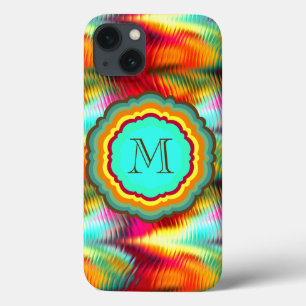 Funda Para iPhone 13 Monograma de Arcoíris Divertido y Vibrante