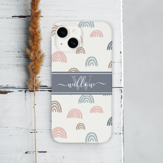 Funda De Case-Mate Para iPhone Monograma de arcoiris estético mínimo de Boho (Subido por el creador)