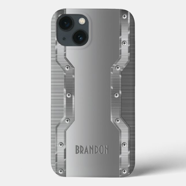 Funda De Case-Mate Para iPhone Monograma de aspecto Metalizado cepillado por gris (Reverso)