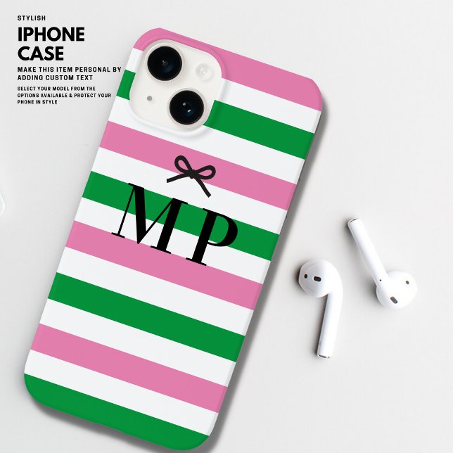 Funda De Case-Mate Para iPhone Monograma de audacia rosa simple y verde oscuro (Subido por el creador)