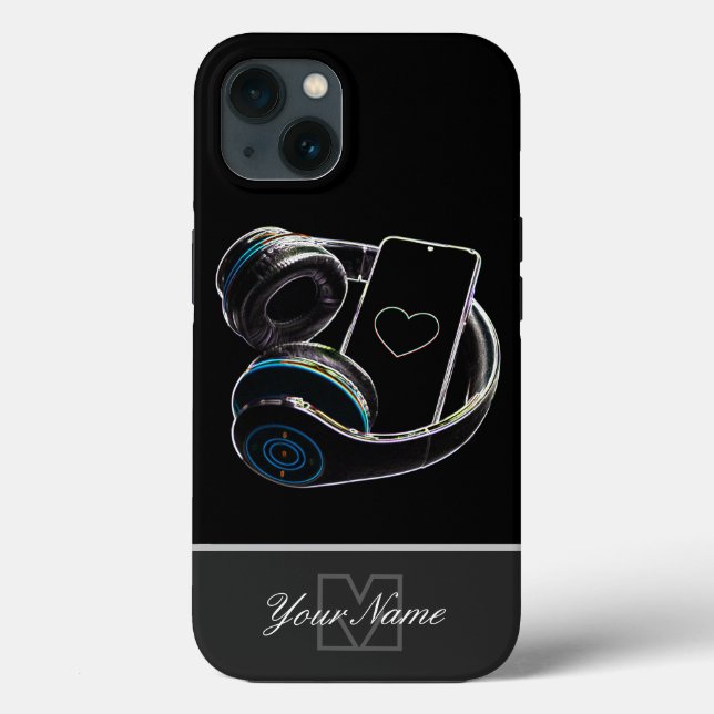Funda De Case-Mate Para iPhone ¡Monograma de auriculares con micrófono Neon-Pop-A (Reverso )