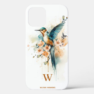 Funda Para iPhone 12 Monograma de ave húmeda elegante con nombre