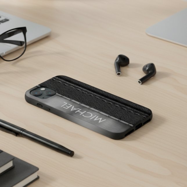 Funda De Case-Mate Para iPhone Monograma de banda Metalizado con piel negra (Subido por el creador)