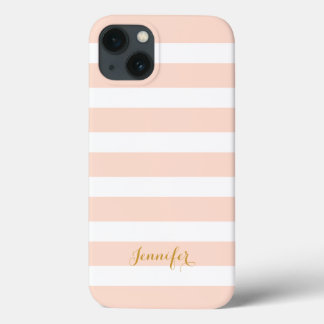Funda Para iPhone 13 Monograma de bandas clásicas rosadas y doradas de 