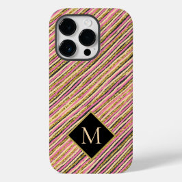 Funda Para iPhone 14 Pro De Case-Mate Monograma de bandas modernas Purpurina de oro