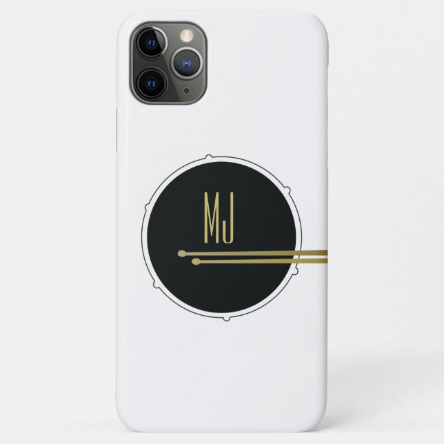 Funda De Case-Mate Para iPhone Monograma de Baterista de Oro Negro (Reverso)