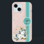 Funda Para iPhone 15 Monograma de Bebé Unicornio y Estrellas Coloridas<br><div class="desc">Unicornio bebé y estrellas coloridas de fondo rosado. Idea de regalo romántica perfecta para ella en cualquier ocasión. Seleccione el botón de disfraces para cambiar el estilo de letra,  color y tamaño.</div>