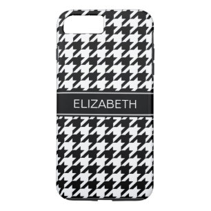 Funda Para iPhone 8 Plus/7 Plus Monograma de Black White Houndstoth #2 Black Name