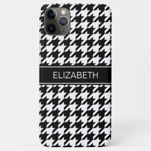 Funda Para iPhone 11 Pro Max Monograma de Black White Houndstoth #2 Black Name