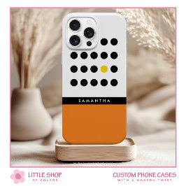 Funda Para iPhone 15 Monograma de Bloque de Color de Lunares Naranja Mo