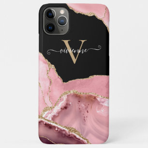 Funda Para iPhone 11 Pro Max Monograma de brillo de ágata oro rosa