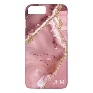 Funda Para iPhone 8 Plus/7 Plus Monograma de brillo de oro Ágata Rosa