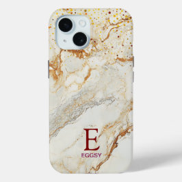 Funda Para iPhone 15 Monograma de brillo dorado mármol blanco chic