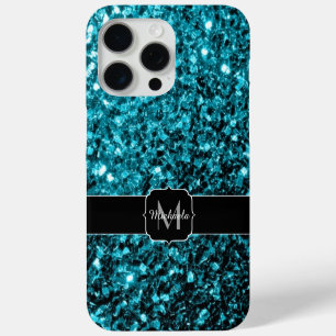 Funda Para iPhone 15 Pro Max Monograma de brillo falso azul acua