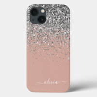 Monograma de brillo plateado rosa dorado rubor