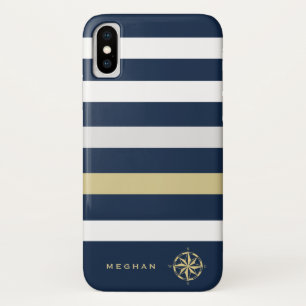 Funda Para iPhone X monograma de brújula de franjas náuticas