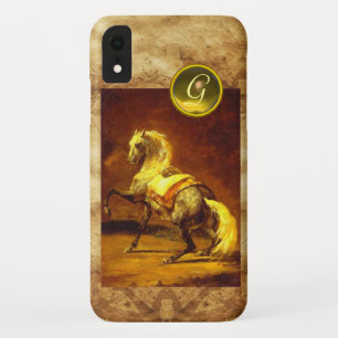 FUNDA PARA iPhone XR MONOGRAMA DE CABALLO GRIS DESPLEGADO