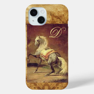 FUNDA PARA iPhone 15 MONOGRAMA DE CABALLO GRIS DESPLEGADO