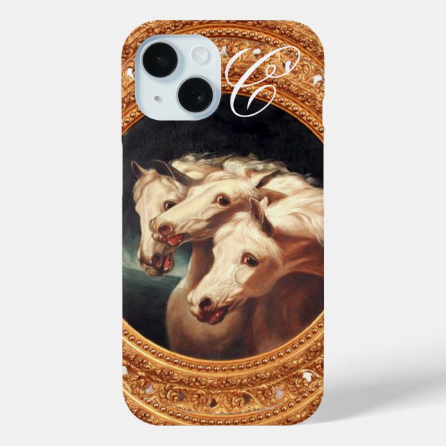Funda De Case-Mate Para iPhone Monograma de caballos blancos de carruaje del fara (Reverso )