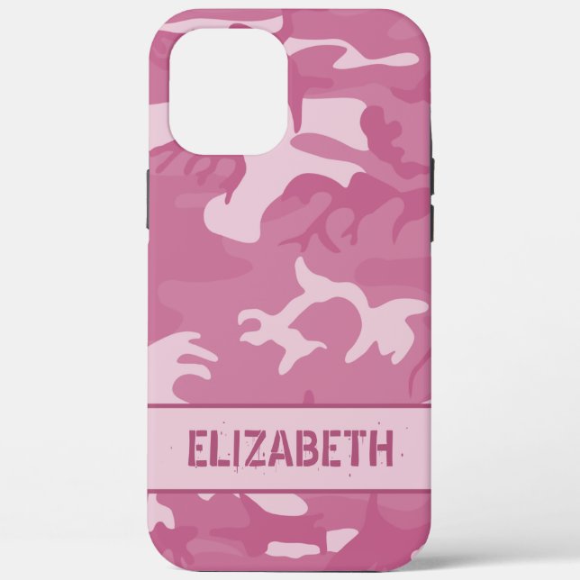Funda De Case-Mate Para iPhone Monograma de camuflaje rosa (Reverso )