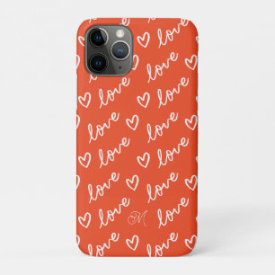 Funda Para iPhone 11 Pro Monograma de Carta de Amor y Corazones Patrón Rojo
