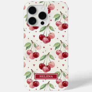 Funda Para iPhone 15 Pro Max Monograma de cerezas en acuarela