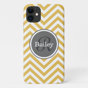 Funda Para iPhone 11 Monograma de cheurón amarillo