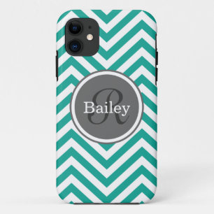 Funda Para iPhone 11 Monograma de Chevron Azul verde azulado