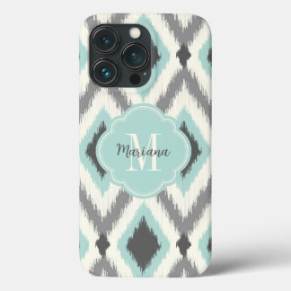 title_seo2 Monograma de Chevron con ikat tribal gris y menta