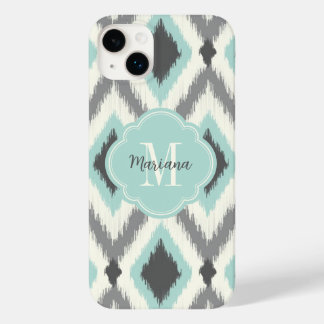title_seo2 Monograma de Chevron con ikat tribal gris y menta