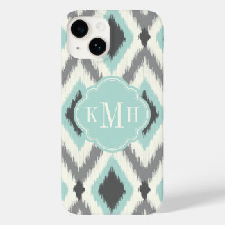 Funda Para iPhone 14 De Case-Mate Monograma de Chevron con ikat tribal gris y menta