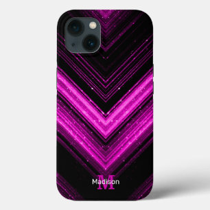 Funda Para iPhone 13 Monograma de Chevron magenta rosa metálico brillan