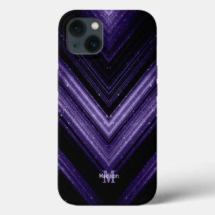 Funda Para iPhone 13 Monograma de chevron negro y púrpura neón metálico
