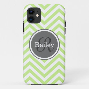 Funda Para iPhone 11 Monograma de Chevron verde de menta