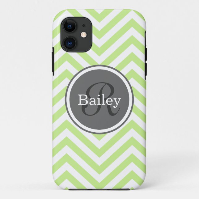 Funda De Case-Mate Para iPhone Monograma de Chevron verde de menta (Reverso)