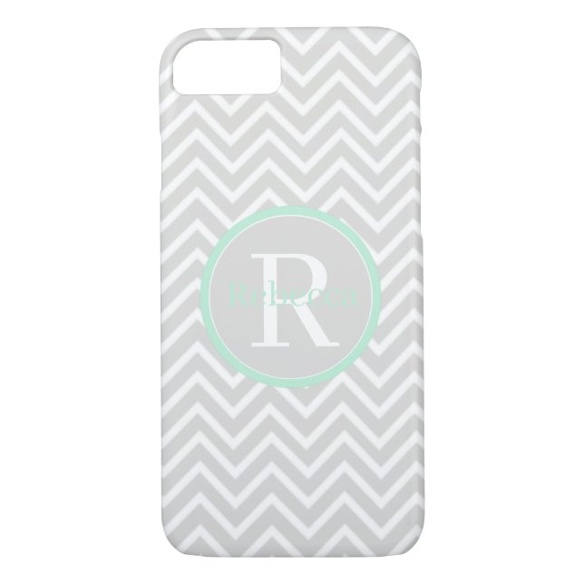 Funda De Case-Mate Para iPhone Monograma De Chevron Verde De Mint Apenas Ahí (Reverso)