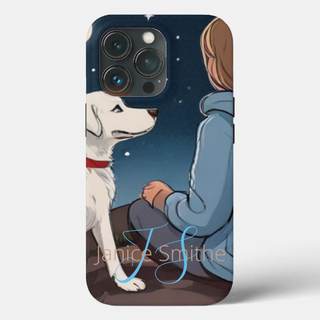 Funda De Case-Mate Para iPhone Monograma de chica y perro (Reverso )