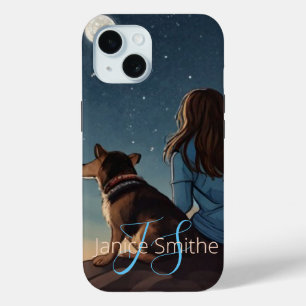 Funda Para iPhone 15 Monograma de chica y perro