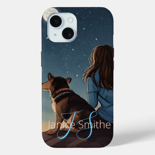 Funda De Case-Mate Para iPhone Monograma de chica y perro (Reverso )
