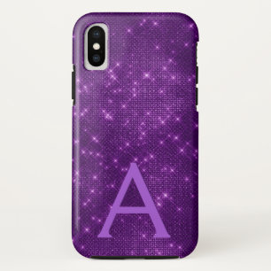 Funda Para iPhone X Monograma de chispa morada e inicial
