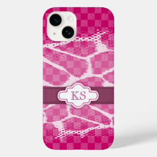 Funda Para iPhone 14 De Case-Mate Monograma de cinta morada rosada caliente