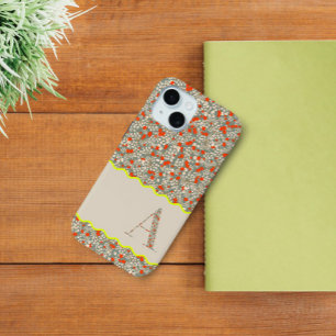 FUNDA PARA iPhone 15 MONOGRAMA DE CLASE A BOTÁNICO DE FLORAL VERDE Y RO