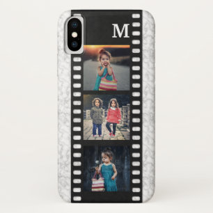 Funda Para iPhone X Monograma de Collage de fotos familiar Mármol de