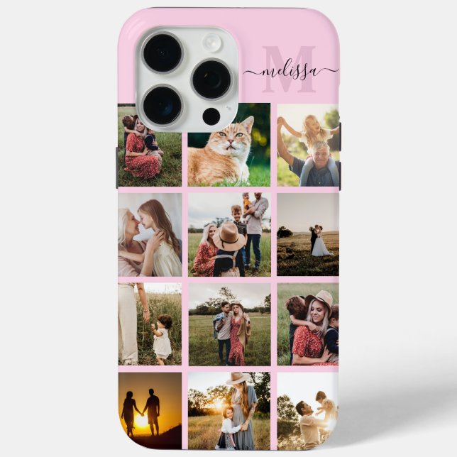Funda De Case-Mate Para iPhone Monograma de Collage de fotos personalizado (Reverso )
