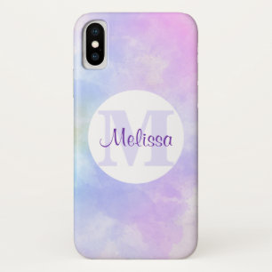 Funda Para iPhone X Monograma de color azul rosa púrpura elegante