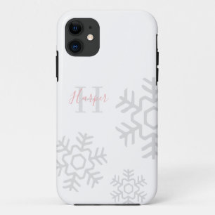 Funda Para iPhone 11 Monograma de copo de nieve gris rosa de moda sobre