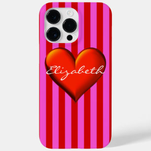 Funda Para iPhone 14 Pro Max De Case-Mate Monograma de Corazón Metálico Rojo de Tiras Rojas