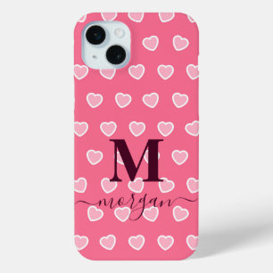Funda Para iPhone 15 Mini Monograma de corazón rosado lindo Girly